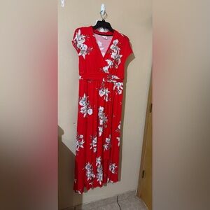 Sonoma Red and White Floral Maxi Dress
